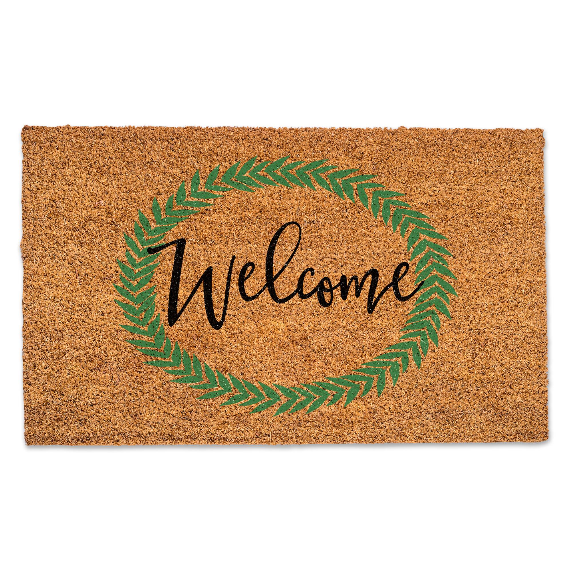 Welcome Green Laurel Doormat